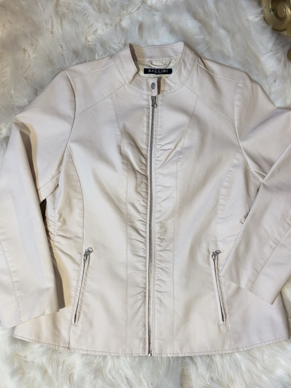 Baccini Blush Cream Zip-Front Faux Leather Jacket